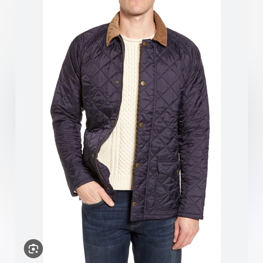 Barbour canterdale slim fit water resistant diamond quilted navy jacket
